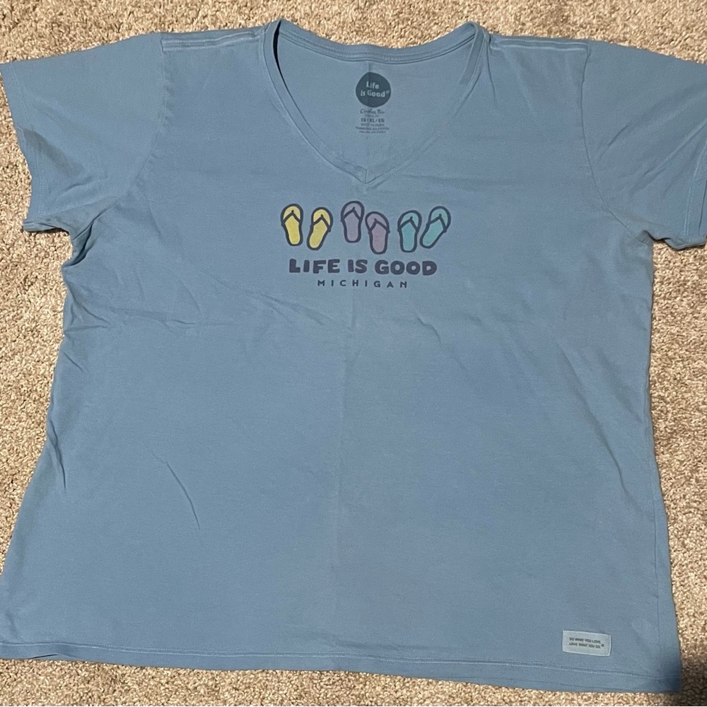 Life Is Good Blue Tee with Flip-Flop Design